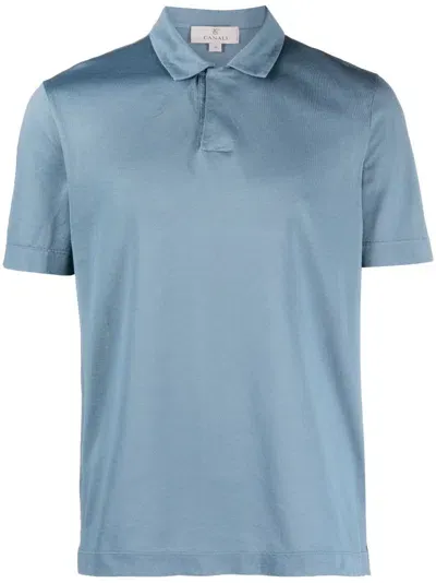 Canali Short-sleeve Cotton Polo Shirt In Blue