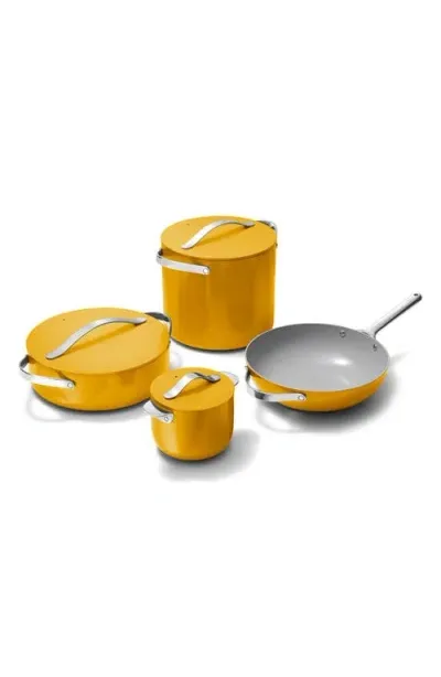 Caraway Nonstick Ceramic 7-piece Cookware Set With Lid Storage In Marigold