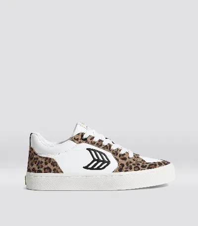 Cariuma Vallely White Leather Leopard Print Suede Black Logo Sneaker Men In White/leopard Print