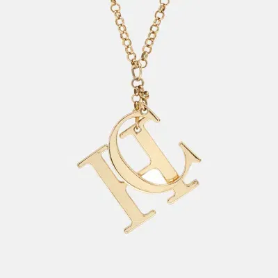 Pre-owned Carolina Herrera Ch Logo Charm Gold Tone Long Toggle Pendant Necklace