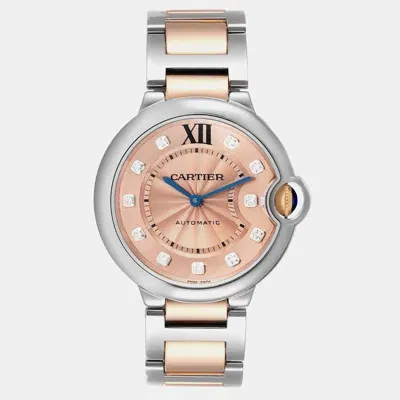 Pre-owned Cartier Ballon Bleu Steel Rose Gold Diamond Ladies Watch We902054 36 Mm In Pink