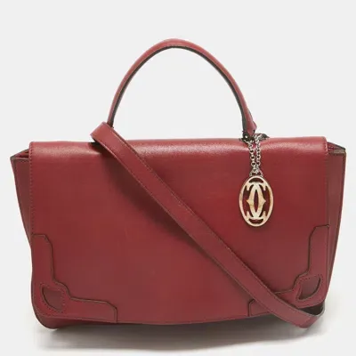 Pre-owned Cartier Flap Top Handle Bag In Burgundy