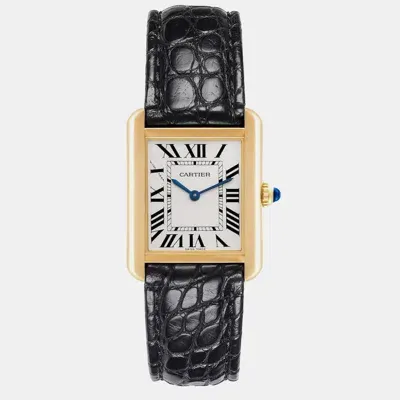 Pre-owned Cartier Tank Solo Yellow Gold Steel Silver Dial Ladies Watch W5200002 30 Mm X 24 Mm In White