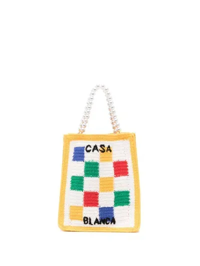 Casablanca Mini Cotton Crochet Square Tote Bag In White