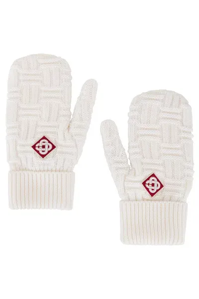 Casablanca Column Stitch Mittens In White