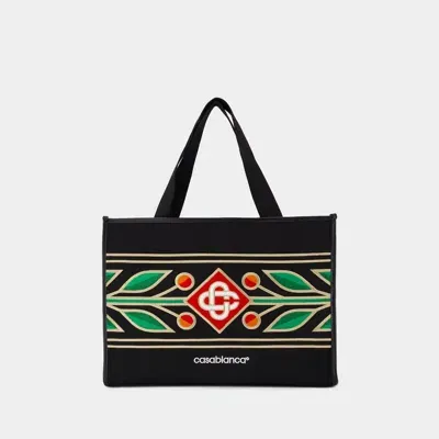 Casablanca Embroidered Knit Shopper Bag In Black