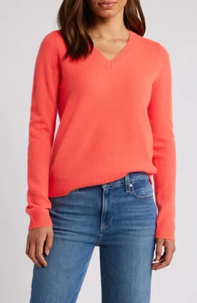 Caslonr Caslon(r) Cashmere V-neck Sweater In Coral Blaze