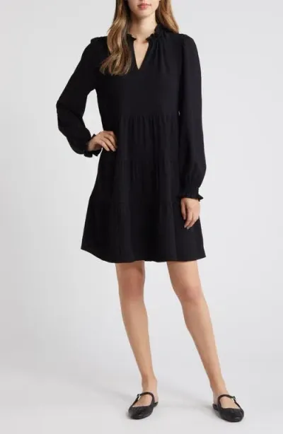 Caslonr Caslon(r) Long Sleeve Tiered Dress In Black