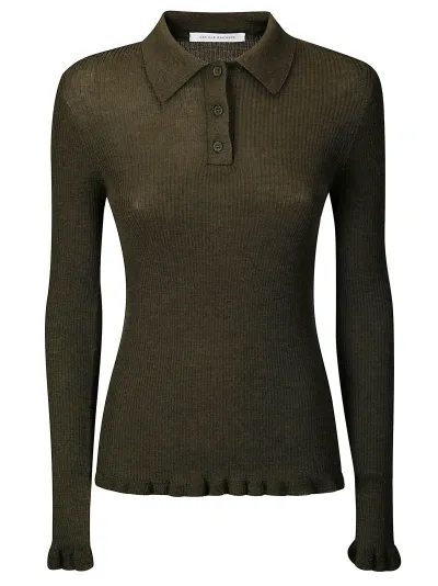 Cecilie Bahnsen Oda Top Lightweight Knit Olive Grey