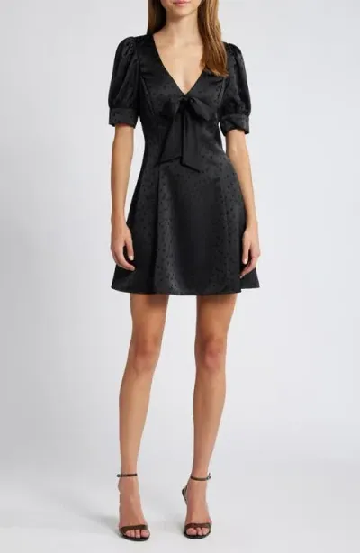 Charles Henry Dot Jacquard Satin Minidress In Black