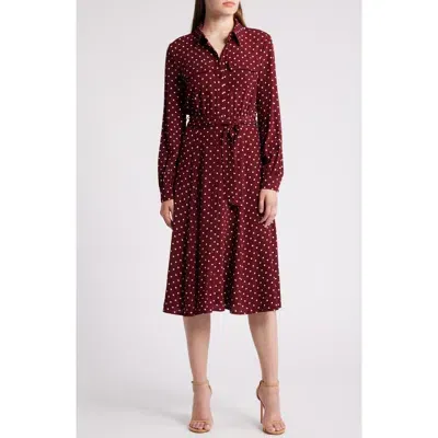 Charles Henry Polka Dot Long Sleeve Shirtdress In Aubergine Polka Dot