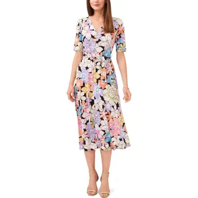 Chaus Floral Belted V-neck Midi Dress In Black/bright