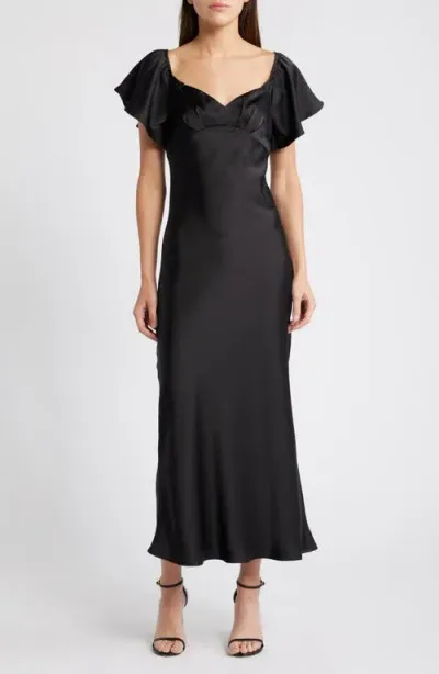 Chelsea28 Flutter Sleeve Satin Gown In Black