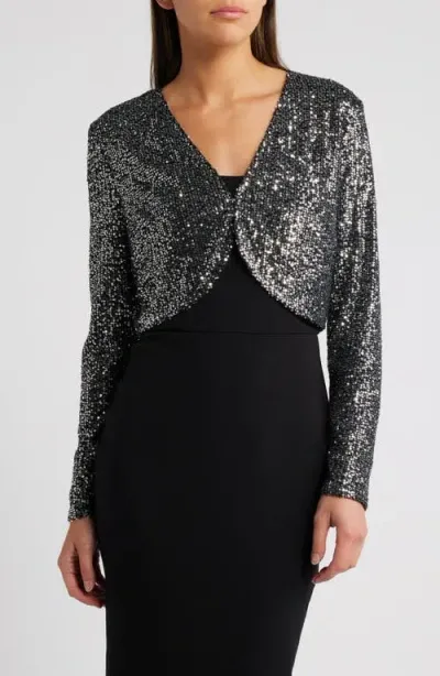 Chelsea28 Sequin Long Sleeve Bolero In Silver