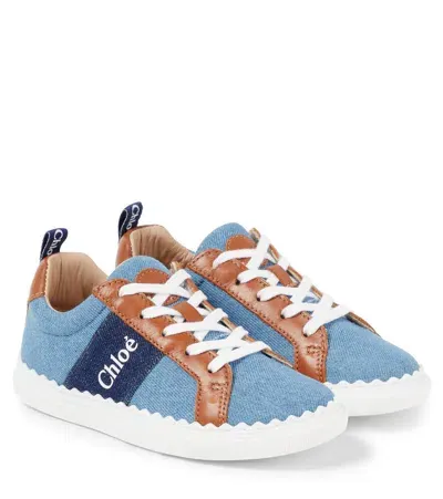 Chloé Kids' Denim Sneakers In Blue