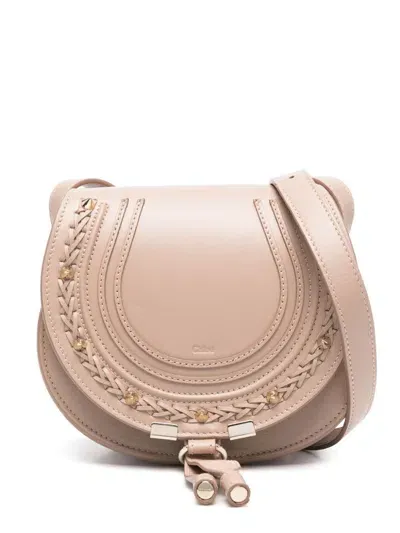 Chloé Marcie Small Saddle Bag With Studs In Powder