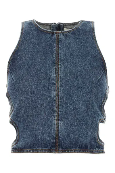 Chloé Denim Cut-out Sleeveless Blouse In Faded Denim