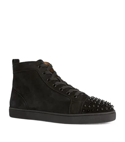 Christian Louboutin Lou Spikes Suede Sneakers In Black