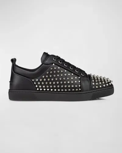 Christian Louboutin Men's Louis Spikes Junior Low-top Sneakers In Black