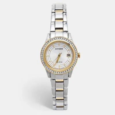 Pre-owned Citizen Silver Two-tone Stainless Steel Eco-drive Fe1124-82a Women's Wristwatch 28 Mm