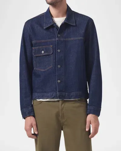 Citizens Of Humanity Mens Boxy-fit Patch-pocket Stretch-denim Jacket Crosshatch (dk Indigo)