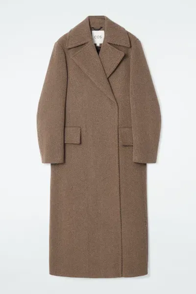 Cos Tailored Herringbone Wool Coat In Beige