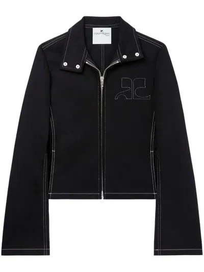 Courrèges Topstitched Denim Biker Jacket In Schwarz