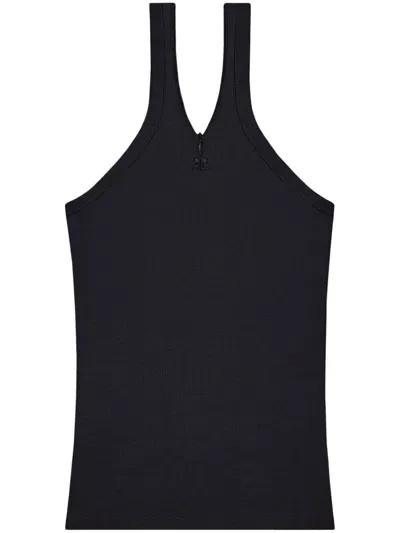 Courrèges Logo-embroidered Ribbed Tank Top In Black