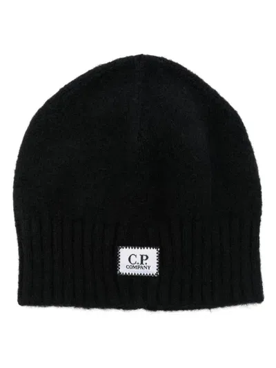 C.p. Company Logo-patch Beanie In Black