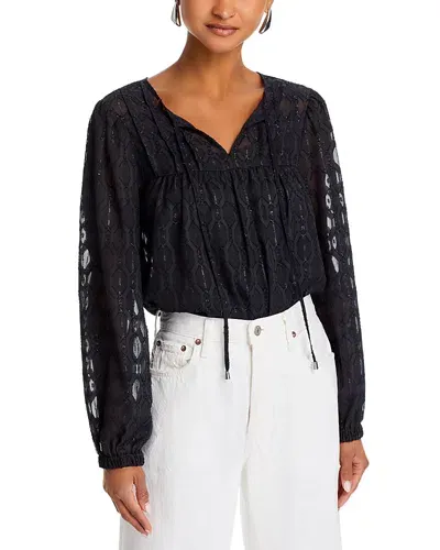 Cupio Lace Peasant Blouse In Jet Black