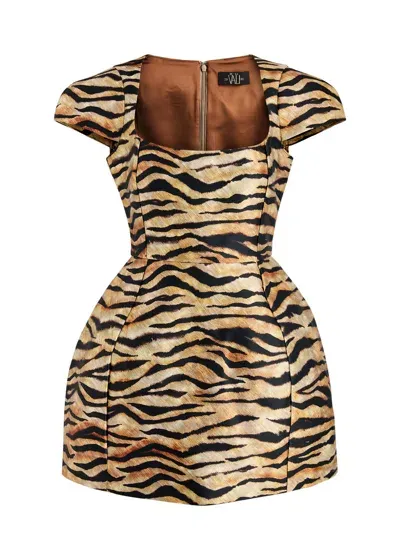 De La Vali Faun Tiger-print Satin Mini Dress In Animal