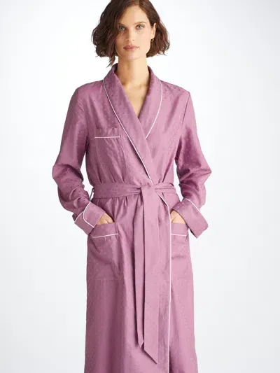 Derek Rose Women's Long Dressing Gown Kate 10 Cotton Jacquard Purple