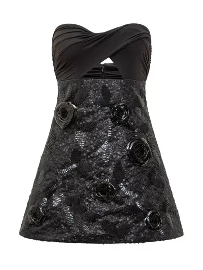 Des_phemmes Dress With Floral Decoration In Black