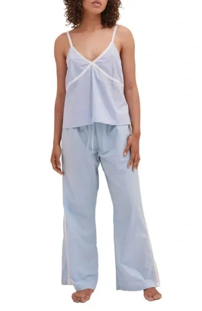 Desmond & Dempsey Cami Cotton Pajamas In Plain Poplin Blue