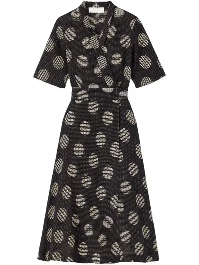 D'estree Lee Polka-dot Midi Dress In Black