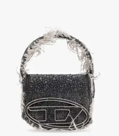 Diesel 1dr Crystal Embellishment Denim Mini Tote Bag In Dark Grey