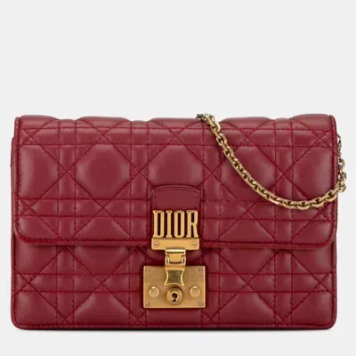 Pre-owned Dior Addict Wallet On Chain In Red