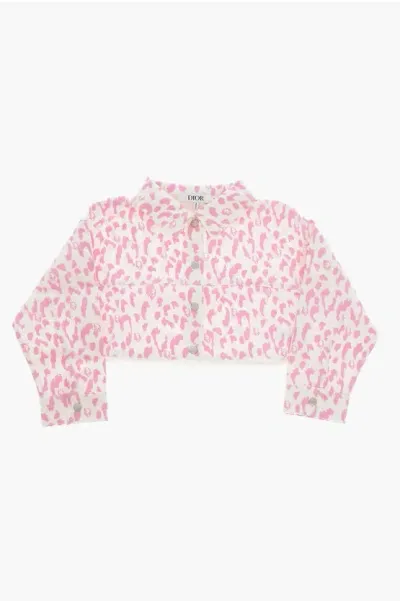 Dior Animal Patterned Stretch Cotton Jacket With Logoed Buttons In Pink