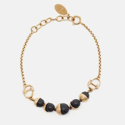 Pre-owned Dior Black Bead Gold Tone Bracelet