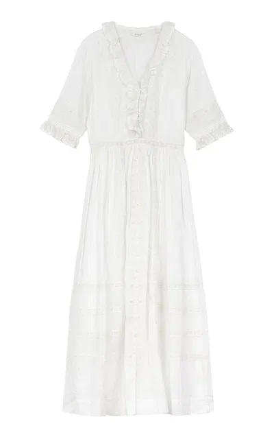 Doen Rosabella Embroidered Organic Cotton Midi Dress In White