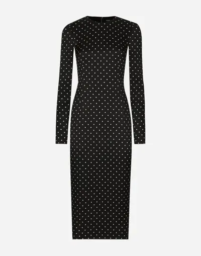 Dolce & Gabbana Charmeuse Calf-length Sheath Dress With Polka-dot Print In プリ