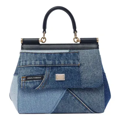 Dolce & Gabbana Blue Leather Denim Sicily Handle Bag In Navy