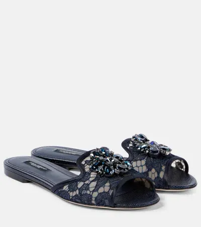 Dolce & Gabbana Bianca Embellished Lace Flats In Blue