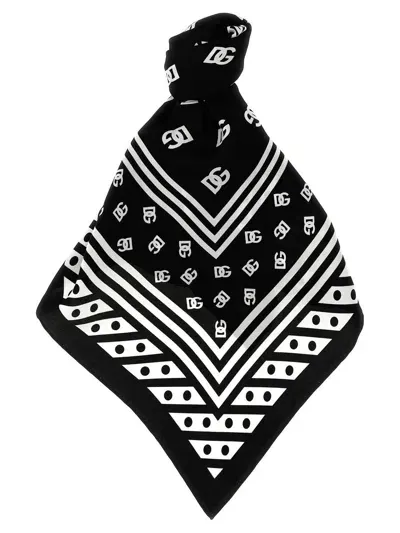 Dolce & Gabbana All-over Dg Logo Printed Scarf In 白色/黑色