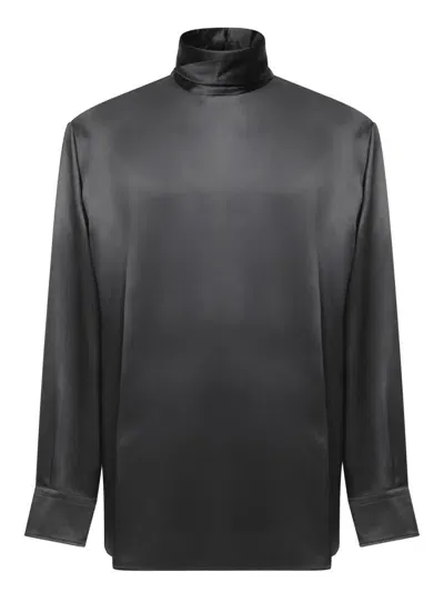 Dolce & Gabbana Silk Satin Turtleneck Shirt In Black