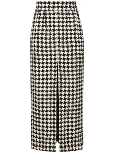 Dolce & Gabbana Pied De Poule Fitted Long Skirt In Multicolour