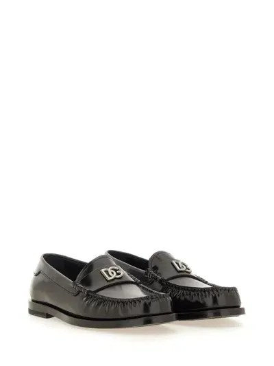 Dolce & Gabbana Dg Polished Leather Loafers In Black