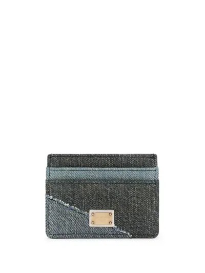 Dolce & Gabbana Logo-plaque Patchwork Card Holder In Blue