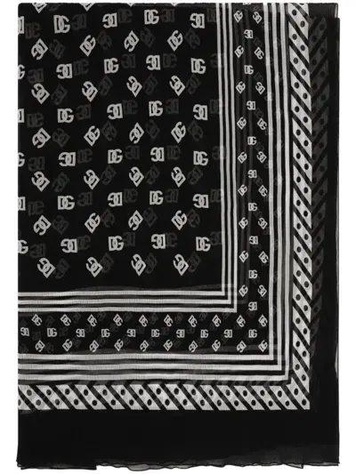 Dolce & Gabbana Logo-print Silk Scarf In Black