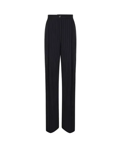 Dolce & Gabbana Pinstriped Trousers In Virgin Wool Blend In Black Striped